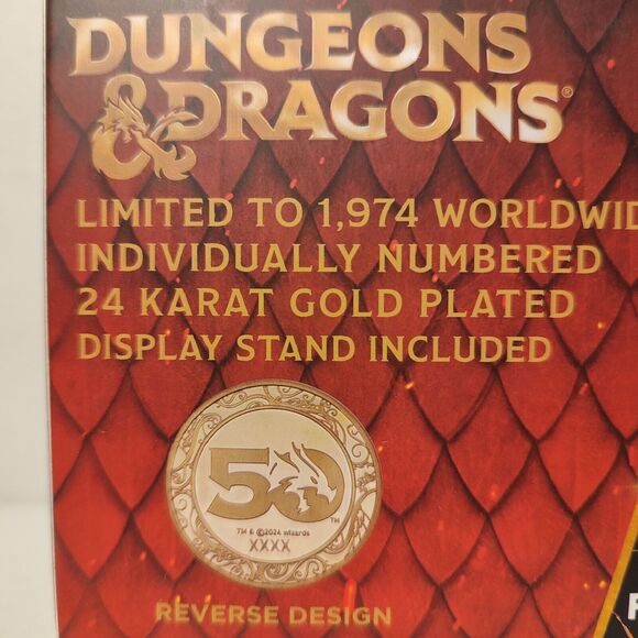 Dungeons & Dragons 50th Anniversary 24k Gold Plated Coin with Colour Print - Picture 3 of 5